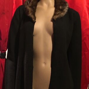 Elegant Black Sweater with Faux Fur Collar